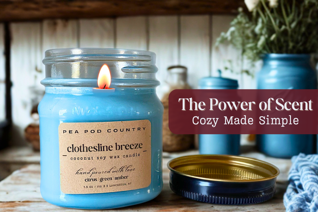 A flickering candle on a wooden countertop shows the coziness of a farmhouse house.