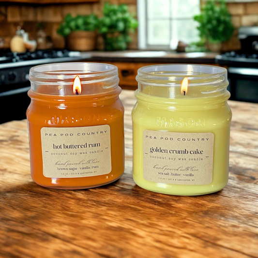 Warm + Sweet Candle Pair – Hot Buttered Rum & Golden Crumb Cake