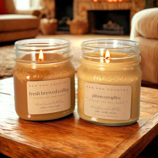 Rugged + Rich Candle Pair – Piñon Campfire & Fresh Brewed Coffee